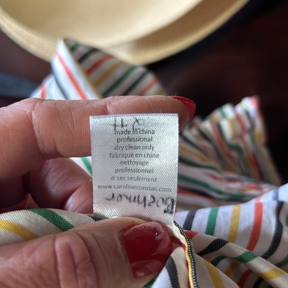πΊ Caroline Constas cotton striped ruffled neckline shirt size small - Picture 8 of 8